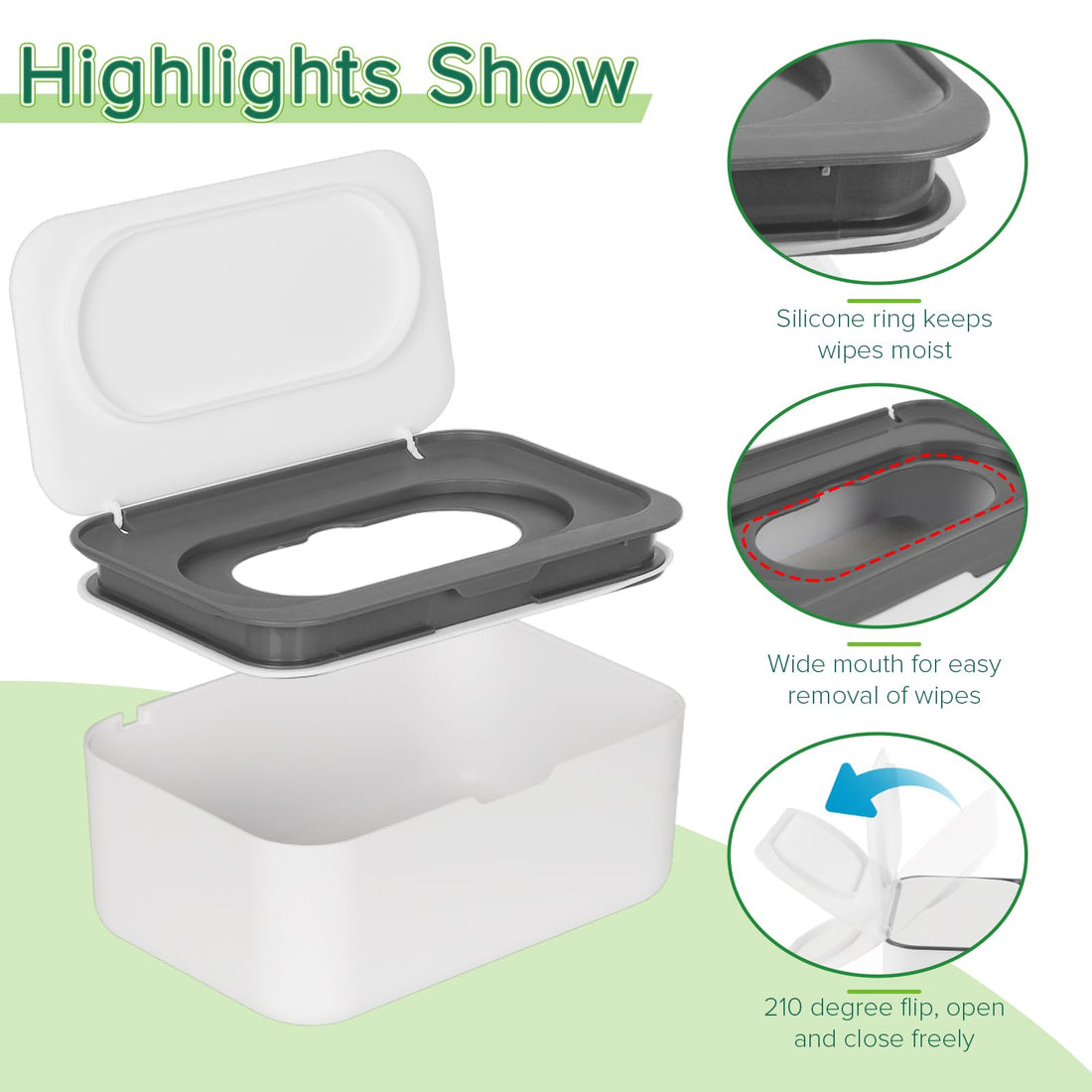 Flenpptly Baby Wipes Dispenser, Wipes Case Baby Wipe Holder Keeps Wipes Fresh, Non-Slip, Easy Open & Close (Gray)