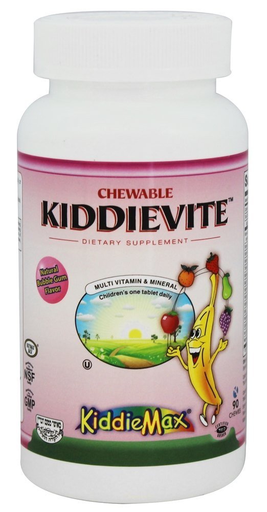 Maxi Health Chewable KiddieVite - One-a-Day Kids Multivitamin with 10 mg Iron, Zinc, Magnesium - Immune Support - Vitamins A, C, D3, E, B6, B12 - Bubble Gum Flavor - Kosher - 90 Chewies