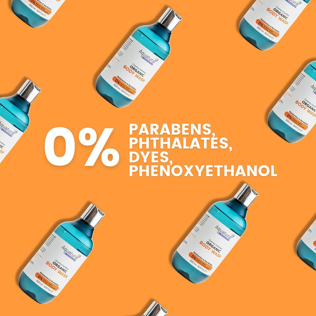 Aquatural Organic Body Wash - Plant-Based, Vegan Bodywash - Moisturizing Womens & Mens, Natural, Paraben Free, Sulfate Free Shower Gel Liquid (16.9 fL oz)