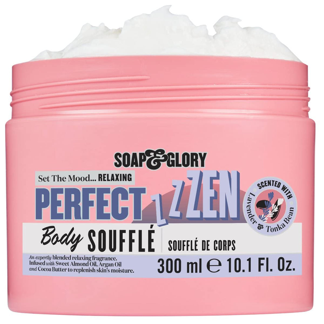 Soap & Glory Perfect Zen Body Souffle - Indulgent Whipped Body Cream & Hydrating Pose Shower Body Moisturizer - Sweet Almond, Argan Oils & Cocoa Butter Body Cream for Refreshed Dry Skin (300ml)