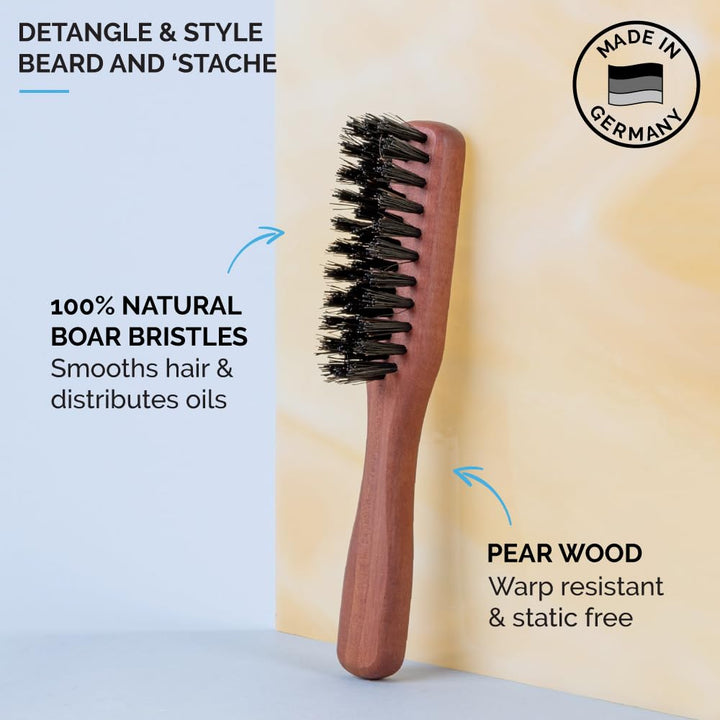 ZEUS Boar Bristle Beard & Mustache Handled Brush for Men, Soft Bristles, Travel Beard Care Brush with Handle (Made in Germany) J92