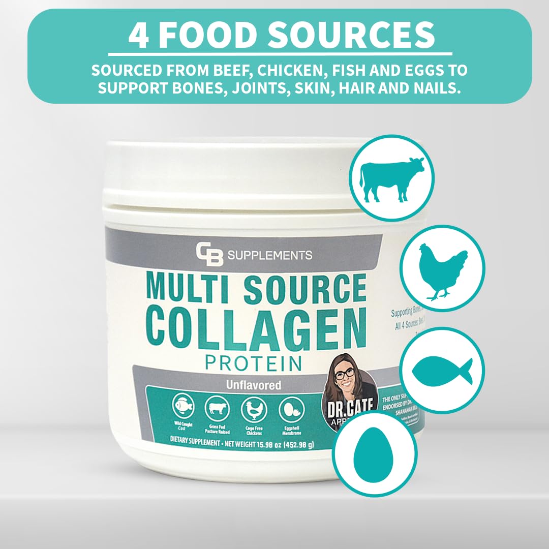 CB Supplements Unflavored Multi Collagen Protein Powder - Hydrolyzed Bovine Collagen Peptides, Albumen Protein, Hydrolyzed Marine Collagen Peptides