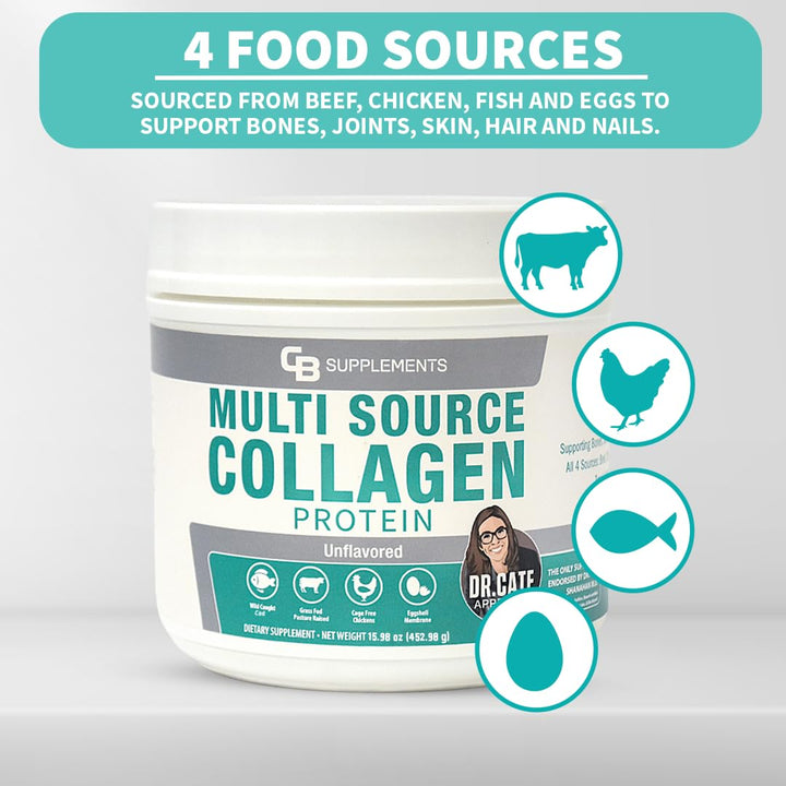 CB Supplements Unflavored Multi Collagen Protein Powder - Hydrolyzed Bovine Collagen Peptides, Albumen Protein, Hydrolyzed Marine Collagen Peptides