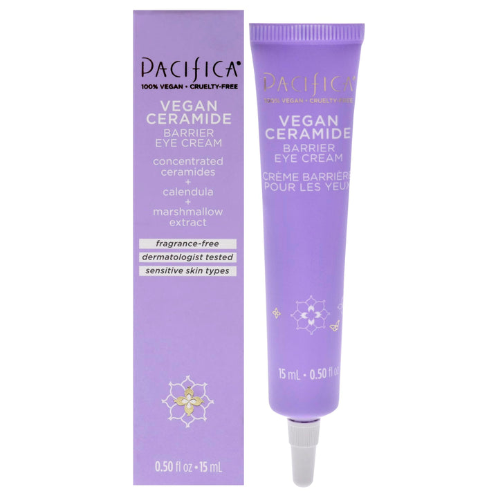 Pacifica Beauty, 100% Vegan Ceramide Barrier Repair Under Eye Cream for Fine Lines, Eczema Association Approved, Safe for Sensitive Skin for Delicate Undereye Area, Fragrance Free, 0.5 Fl Oz
