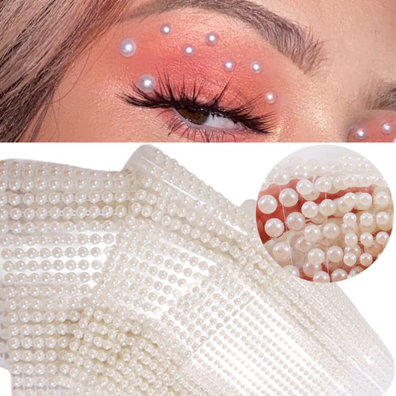 White Pearl Eyes Face 3D Self Adhesive Nail Rhinestones Temporary Tattoo Gems Dots Jewelry DIY Body Art Accessories Festival Decorations 4 Sheets