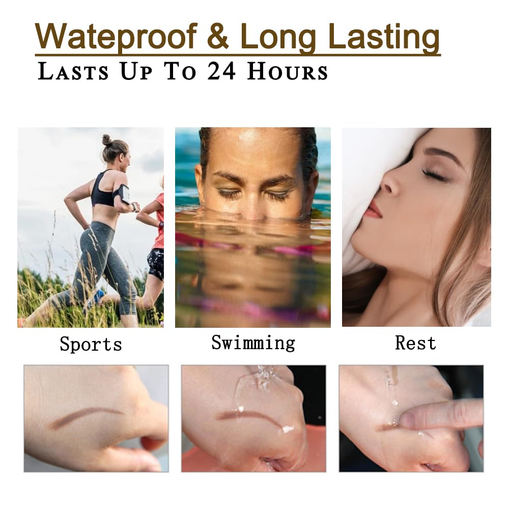 Waterproof Eyebrow Pen - Microblading Tattoo Brow Pencil, 24 Hours Long Lasting, Creates Natural Looking (Black Brown - 2 PCS)