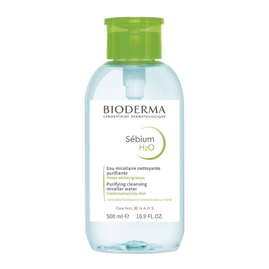 Bioderma Sébium H2O Micellar Water Pump, Cleansing and Makeup Removing Gentle Face Cleanser for Combination to Oily Skin, 16.9 Fl Oz