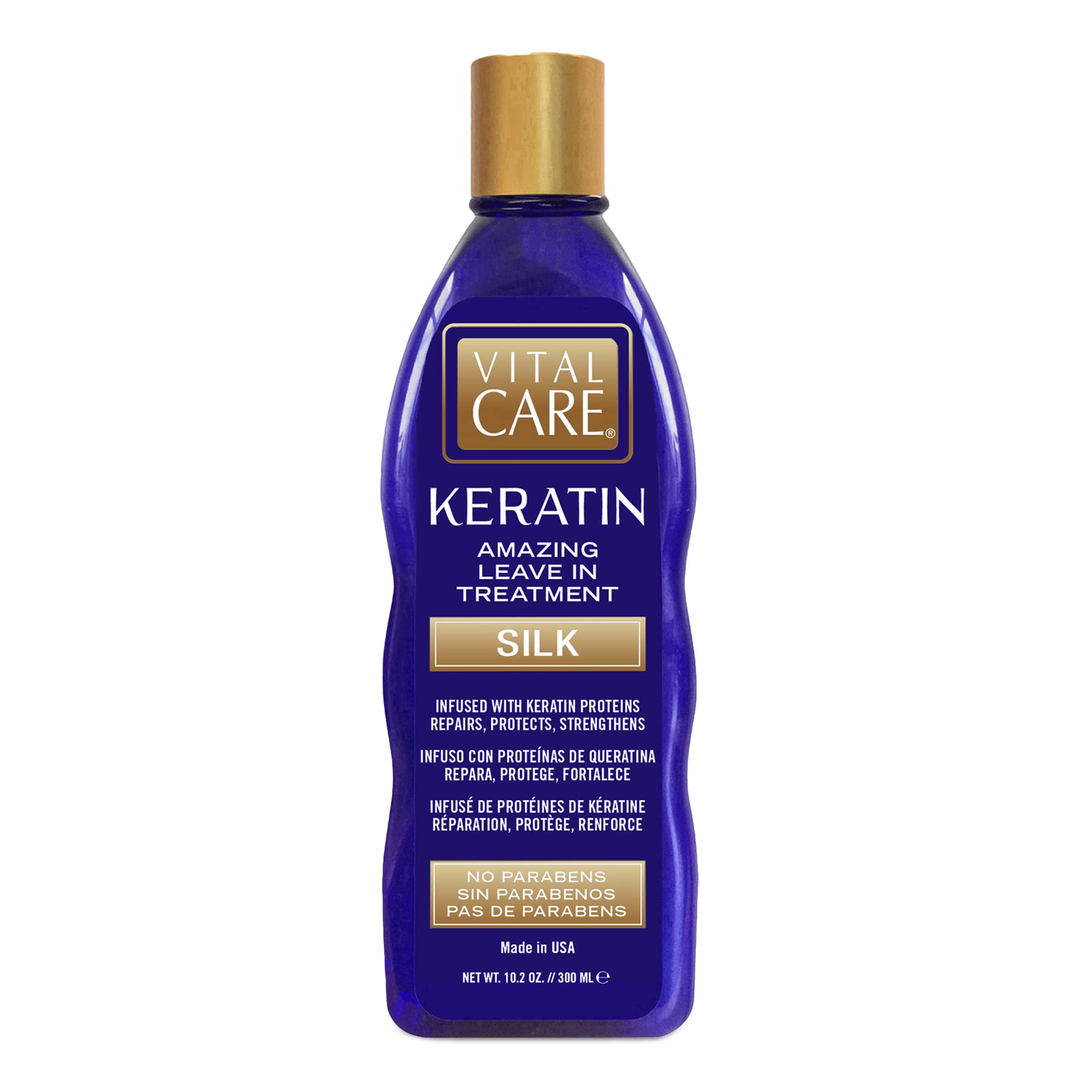 Vital Care Keratin Amazing Leave-In Treatment Silk - Gentle Keratin Complex Hair Treatment is Non-Stripping for Daily Use, Hydrating & Repairing - Abyssinian, Avocado & Sunflower Seed Oil