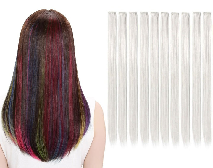 LiaSun 10Pcs/set Multi-Colors Straight Highlight Clip in Hair Extensions 20 Inch Colored Party Hair Pieces (White)