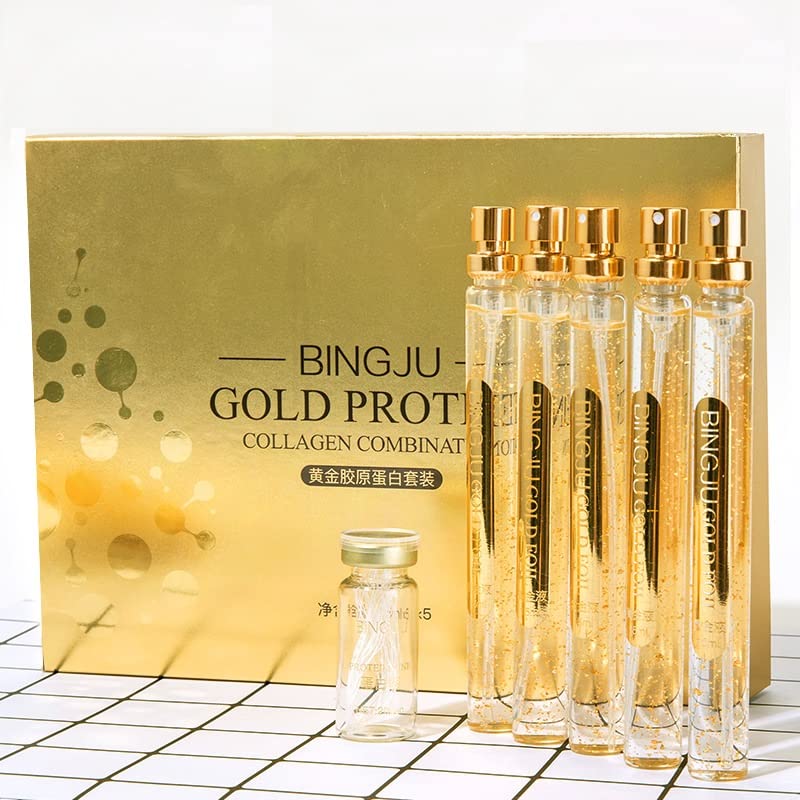 Protein Thread Lifting Set, Soluble Protein Thread and Nano Gold Essence Combination, Absorbable Collagen Thread for Face Lift, Reverse Collagen Serum for Face (With 1 x Protein Thread)