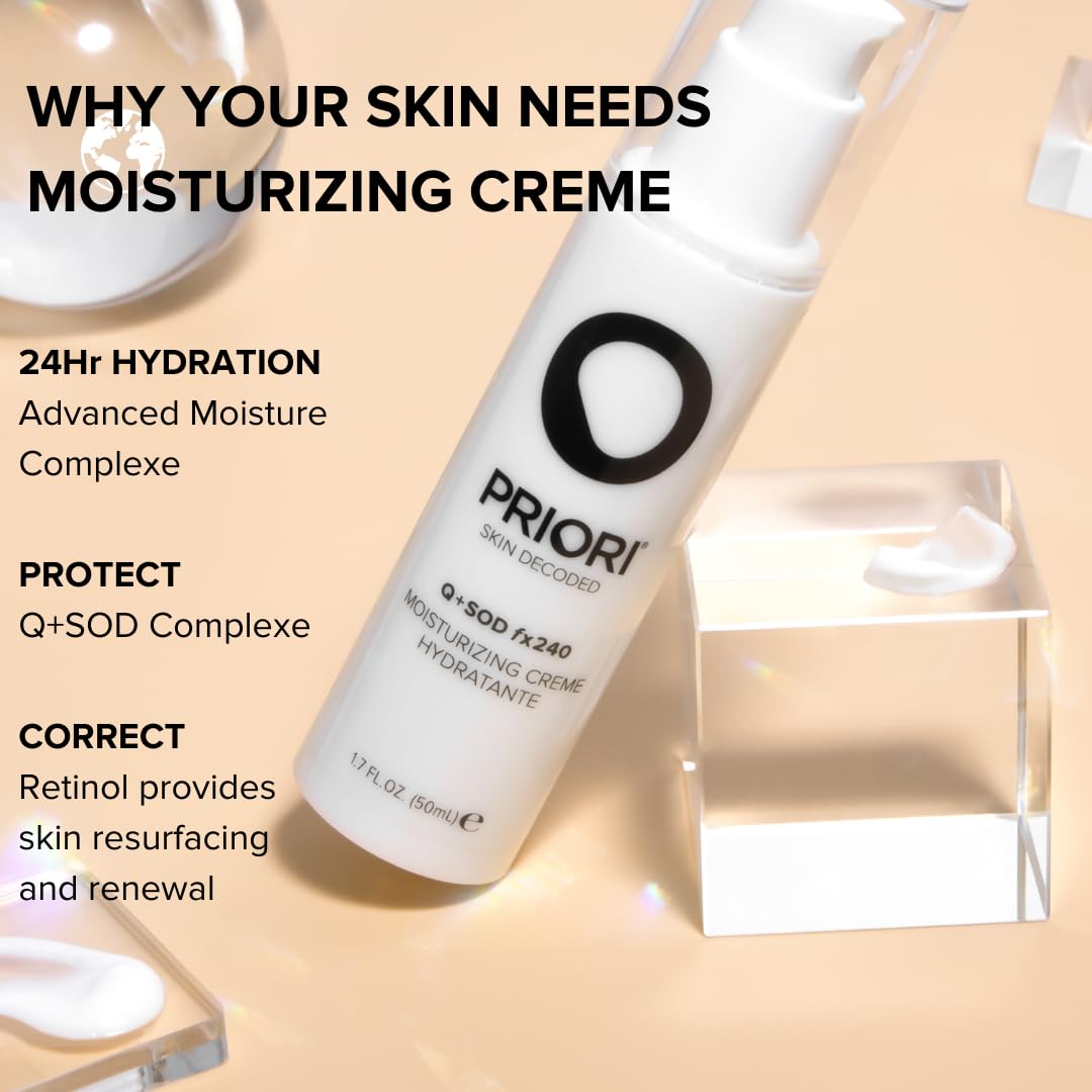 PRIORI Skincare Moisturizing Creme with CoQ10 Advanced Age Defying Hydrating Face Cream for Women and Men 24 Hr Moisturizer Lactic Acid, Retinol, Antioxidant Protection 1.7 fl oz
