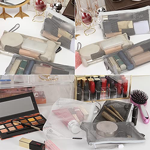 Sea Team 6pcs Multicolored Portable Travel Toiletry Pouch Nylon Mesh Cosmetic Makeup Organizer Bag with Zipper, Monochrome