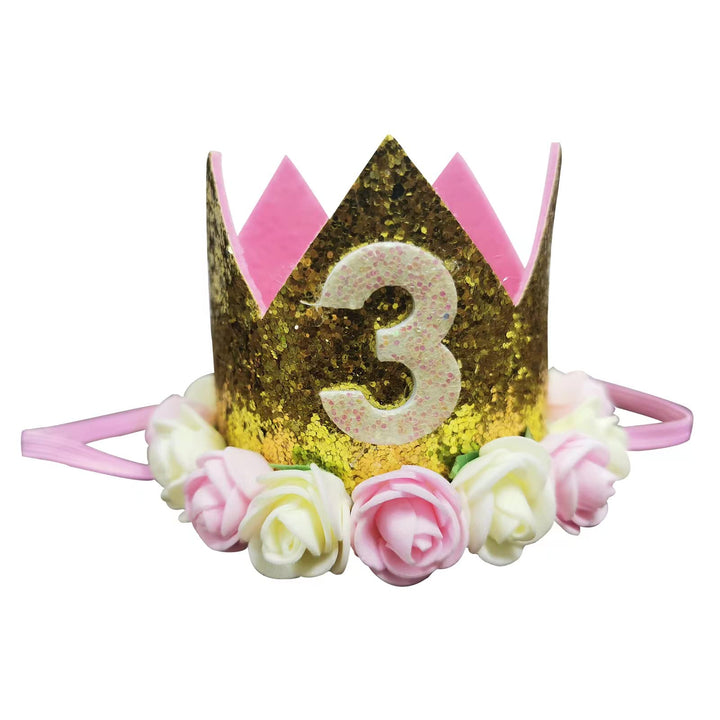 Golden Swallow Birthday Crown Baby Girl Flower Tiara Headband Party Hat Hairband