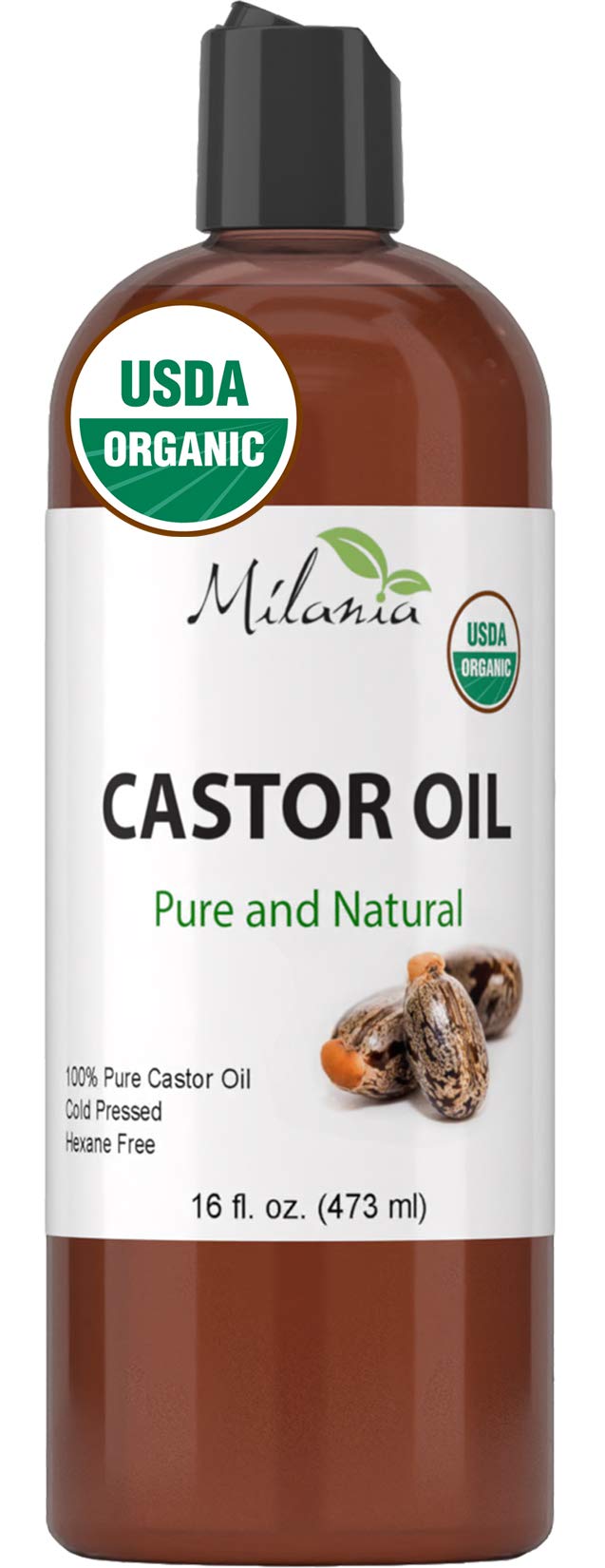 MILANIA Organic Castor Oil-100% Pure Cold-Pressed Beauty & Skincare Serum-Eyelash & Eyebrow Hair Growth Enhancer-Natural Conditioner