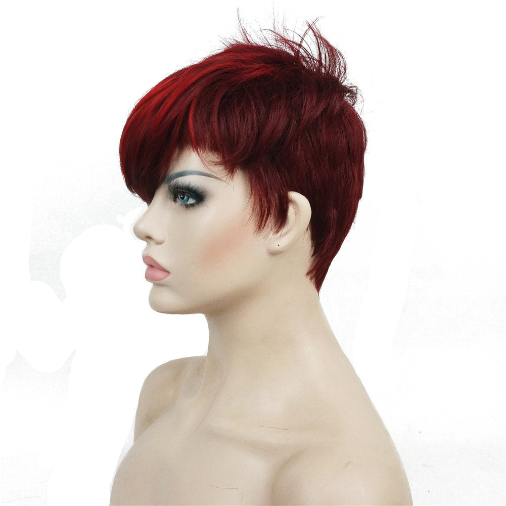 #99J-20C: Aimole Synthetic Short 6 Inches Red/Drakest Brown Straight Wig Heat Resistant Full Capless Hair Party Wig(99J-20C)