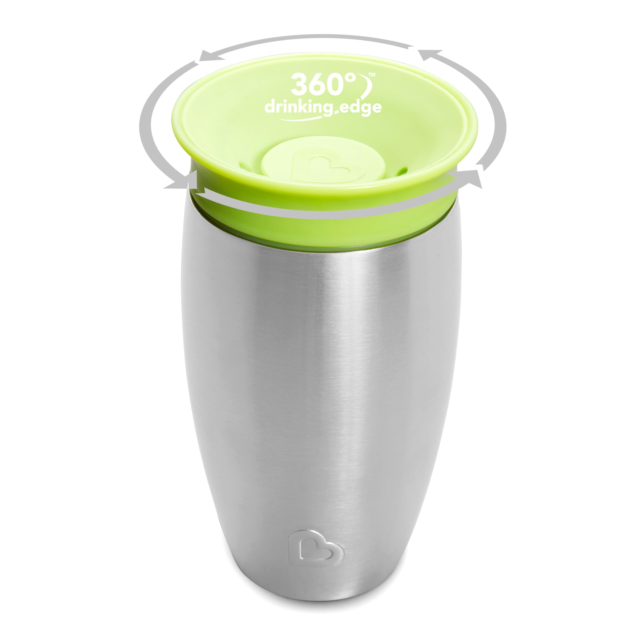 Munchkin Stainless Steel Sippy Cups for Toddlers 1-3, Spill Proof Miracle 360 Cup, Insulated, 10 Ounce, Green