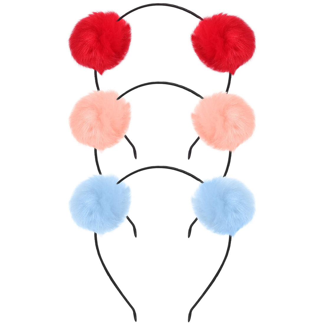 Frcolor Furry Headband, Pom Pom Ball Cat Ear Headband for Halloween Christmas Party Birthday Cosplay, 3Pcs