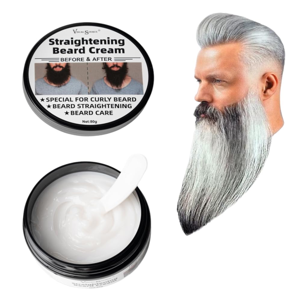 visualsource Straightening Beard Cream, 2.8oz Effective Beard Styling Conditioner Beard Mustache Cream Supplies To Straighten Reducing Frizz Coarse Moisturizing Softening Natural Beard Cream