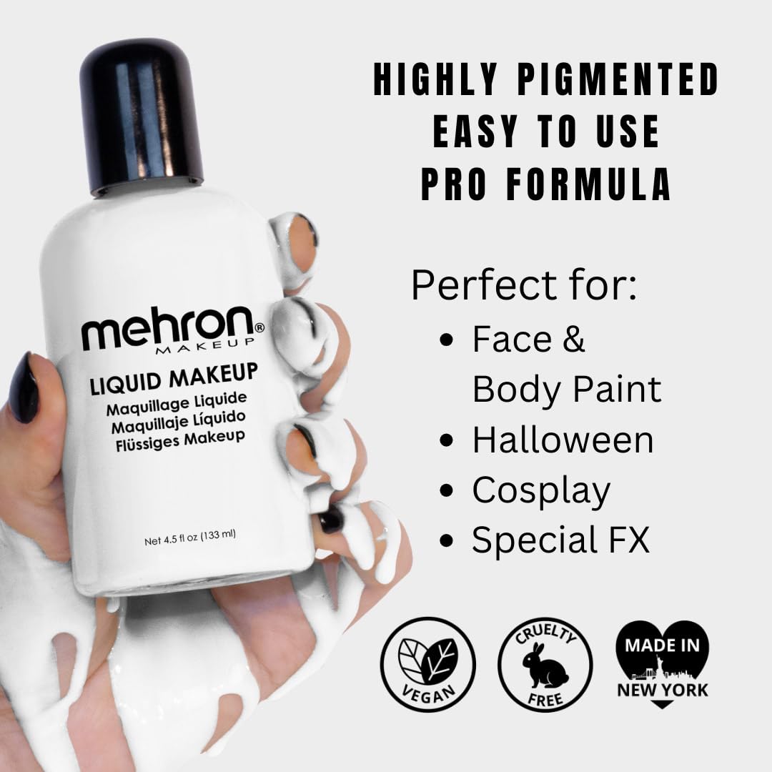 Mehron Makeup Liquid Face & Body Paint, WHITE - 4.5oz