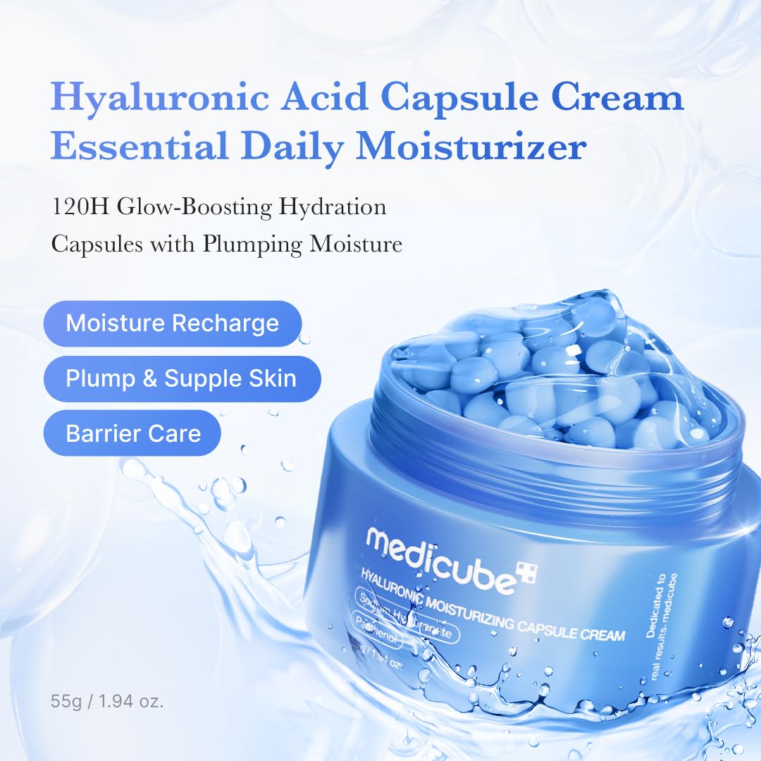 medicube Hyaluronic Acid Capsule Cream | 120H Long-Lasting Hydration, Barrier Care & Calming Daily Facial Moisturizer For All Skin Types | With Hyaluronic Acid, Panthenol & Ceramides | Korean Skincare
