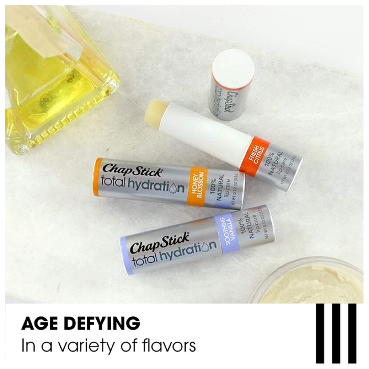 ChapStick Total Hydration Soothing Vanilla Moisturizing Lip Balm Tube, Lip Care with Argan Oil - 0.12 Oz