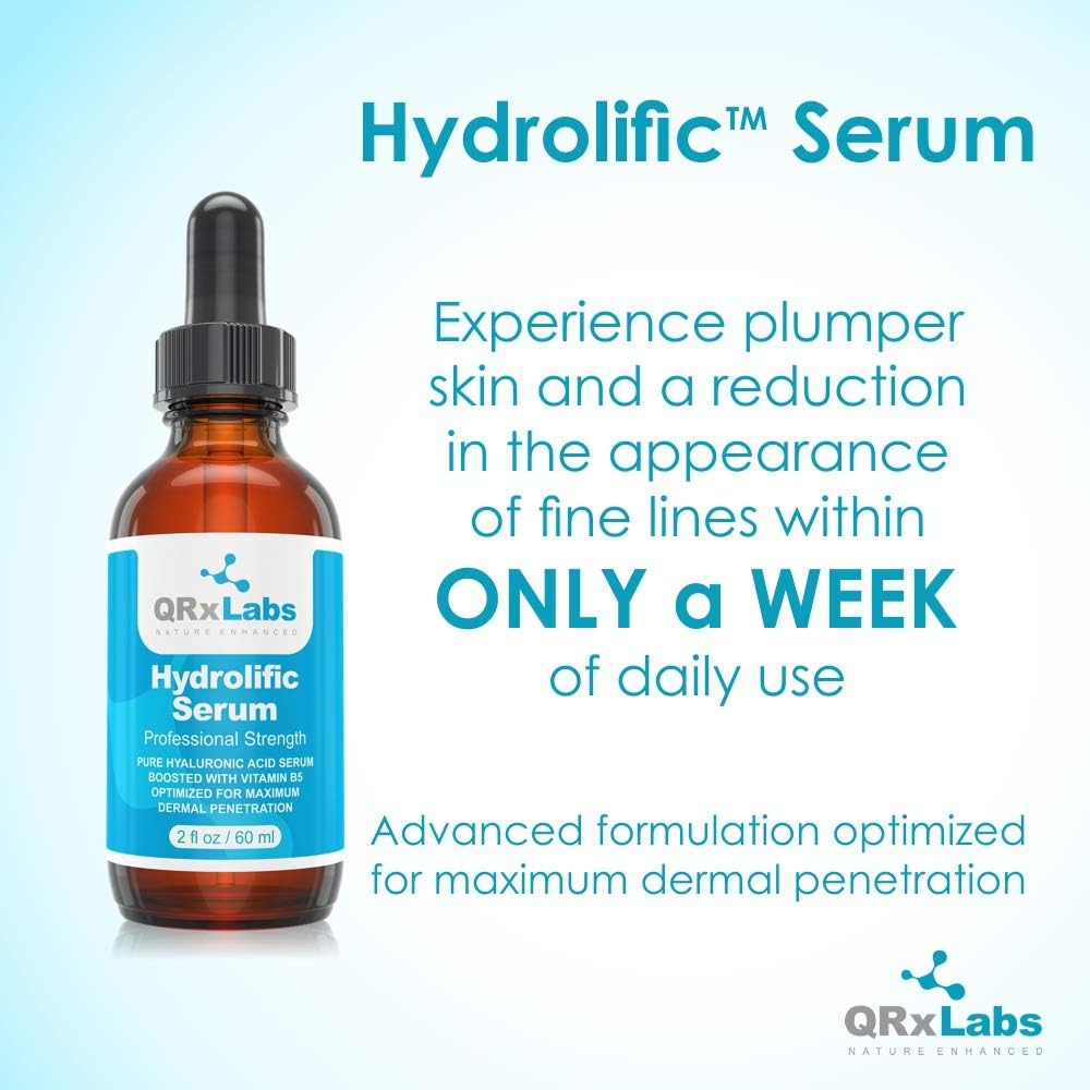 QRxLabs Hydrolific Hyaluronic Acid Serum with Vitamin B5 for Deep Skin Hydration & Dermal Penetration - Moisturizing Face Serum