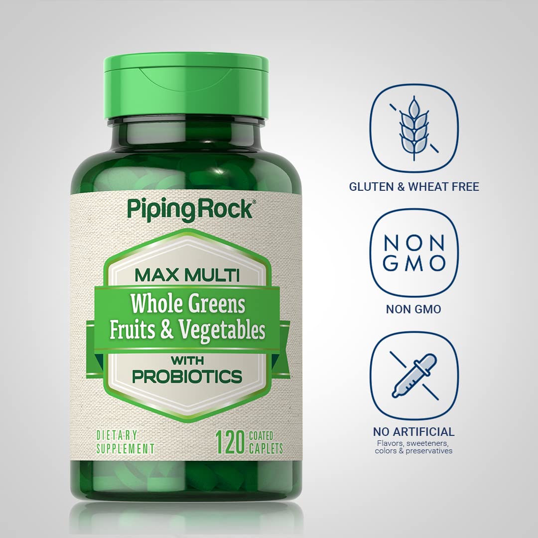 Piping Rock Fruits and Veggies Supplement | 120 Caplets | Fruit and Vegetable Blend with Probiotics | Max Multi Vitamin | Non-GMO, Gluten Free