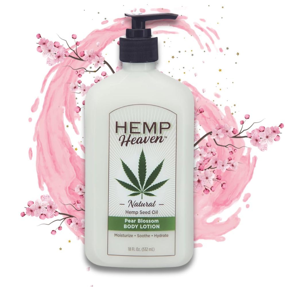 NEW & IMPROVED Pure Hemp Seed Oil Body Lotion - Pear Blossom Scent, Moisturizing & Soothing for All Skin Types, Enriched with Vitamins & Omegas, Fresh Floral Fragrance, Men & Women, 18 oz