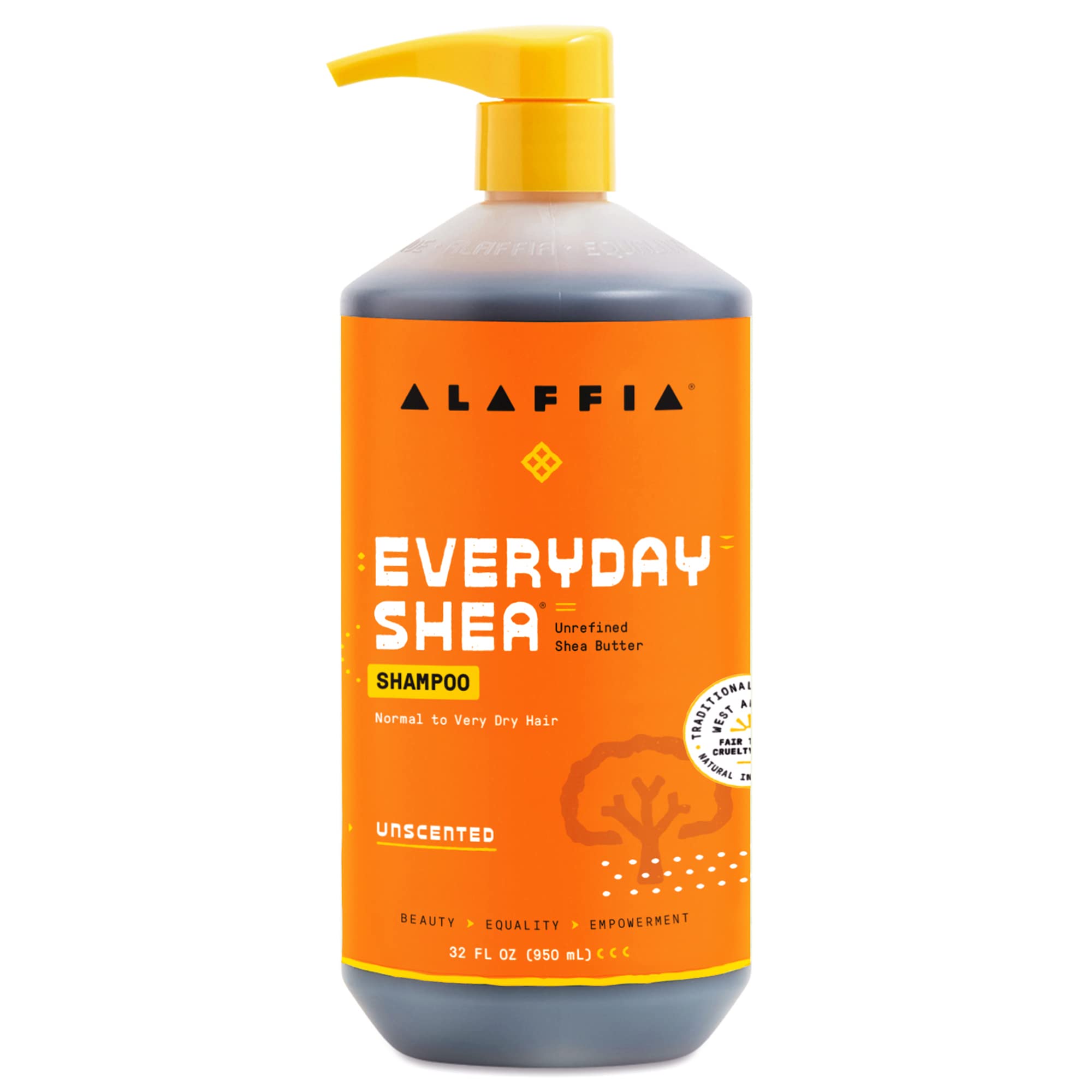 Alaffia EveryDay Shea Shampoo, Unscented, Gentle Cleansing Shampoo for Normal to Dry Hair. Made with Fair Trade Unrefined Shea Butter, No Parabens or Phthalates, 32 fl oz
