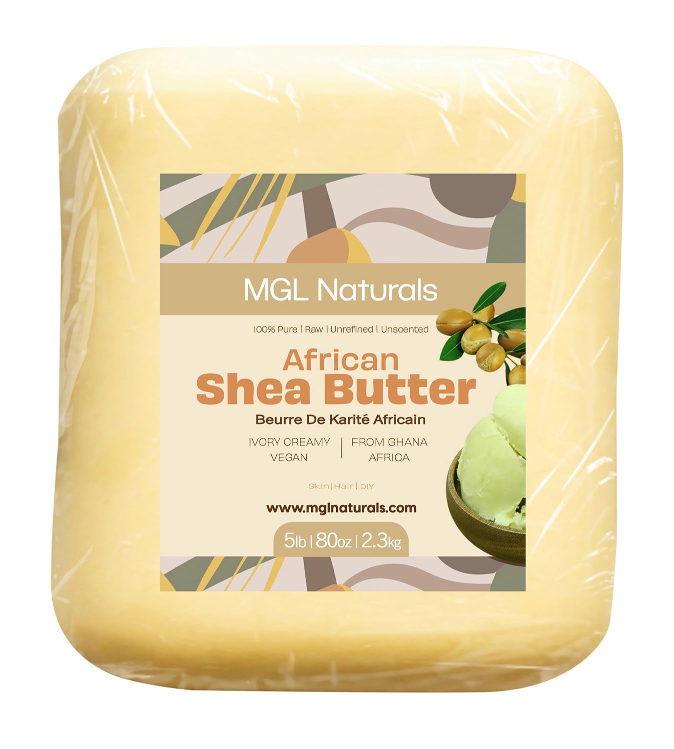 MGL Naturals Raw African Shea Butter Ivory 5 lb bulk, 100% Pure, Raw and Unrefined. Nourish and moisturize. Use alone or DIY recipes. From Ghana, Africa. (5 lb)
