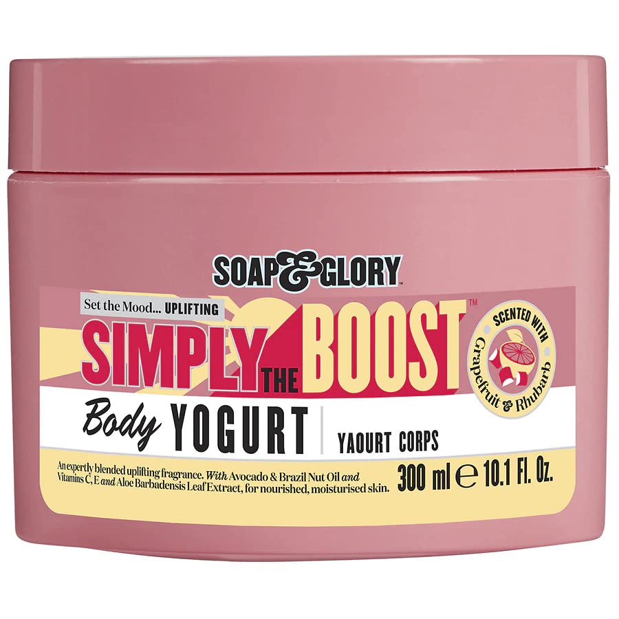 Soap & Glory Simply The Boost Body Yogurt - Lightweight Nourishing Body Moisturizer & Hydrating Skin Cream - Mood Boosting Grapefruit, Bergamot & Rhubarb Body Cream for Refreshed Dry Skin (300ml)