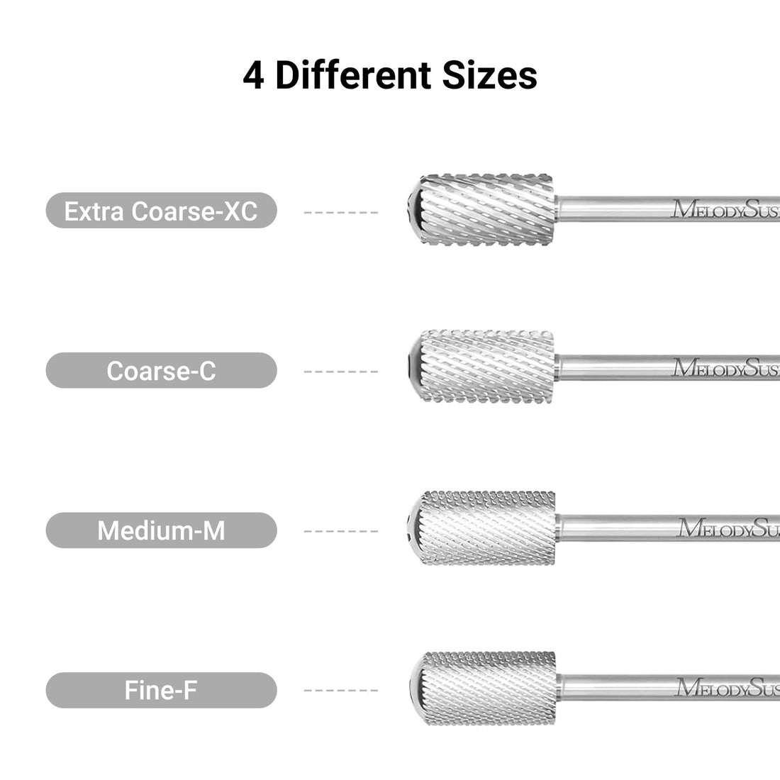 MelodySusie Safety Nail Drill Bits, 3/32'' Smooth Round Top Large Barrel Carbide Bits, Suitable for Manicure Pedicure Cuticle Gel Polishing, Beginners Bits, Silver, Series Bit-S, Fine