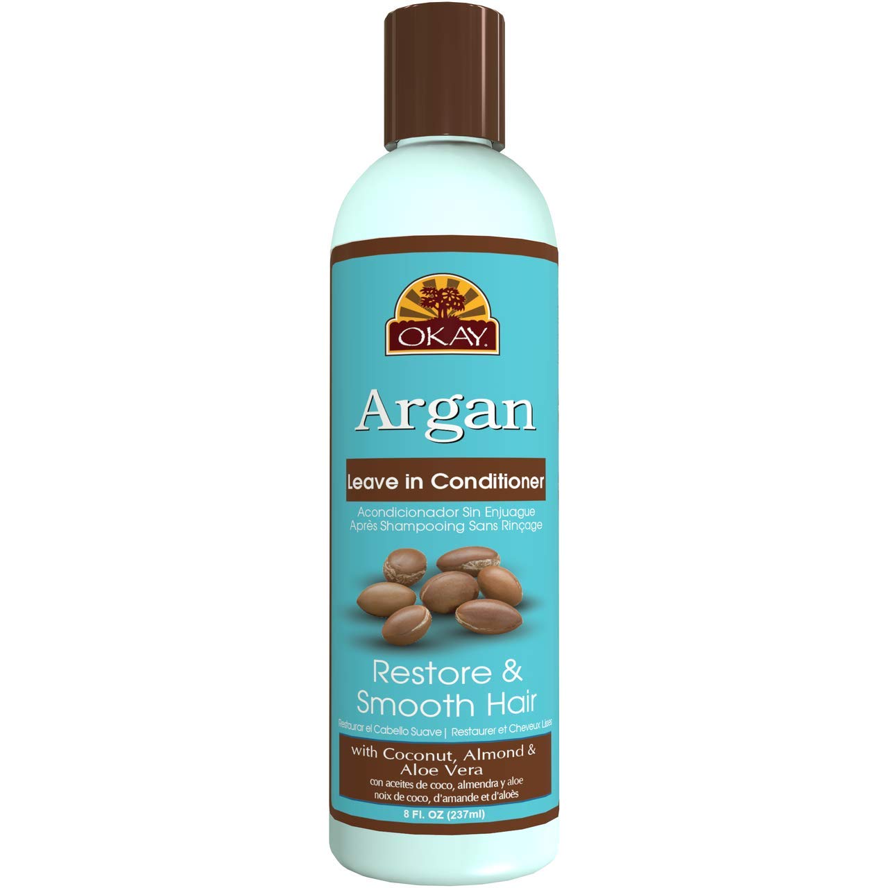 OKAY | Argan Leave In Conditioner | For All Hair Types & Textures | Restore, Hydrate & Smooth Hair | With Coconut, Almond, Aloe Vera | Free Of Parabens, Silicones, Sulfates | 8 Oz