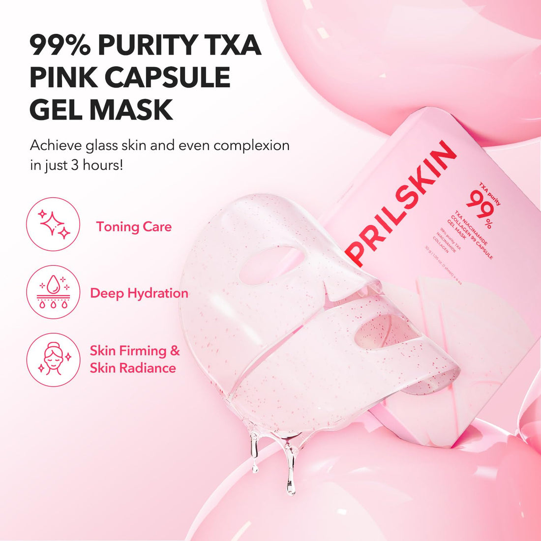 APRILSKIN TXA Pink Capsule Gel Mask | Overnight Face Mask for Glass Glow Skin I 99% High-Purity Tranexamic Acid 3 for uneven skin tone I Elasticity, Hydrating and Firming I Korean Skincare I 30g x 4ea