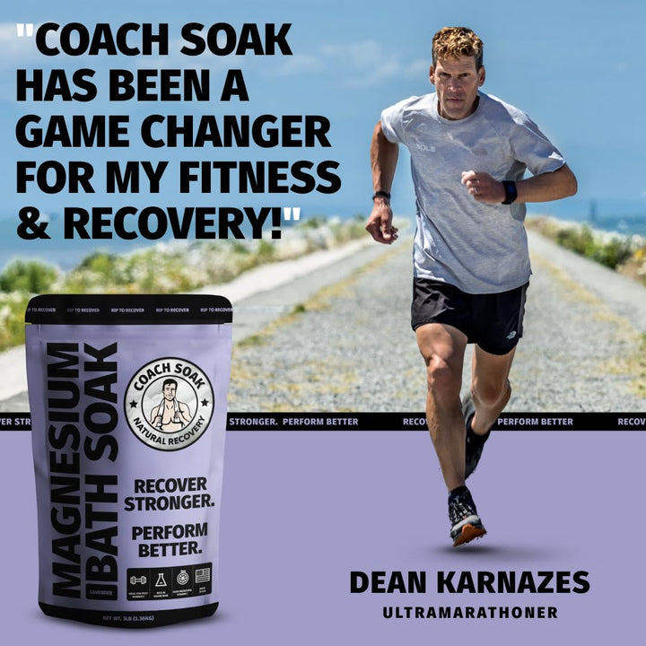 Coach Soak Recovery Bath Soak - Faster Absorption Than Epsom Salt for Pain - Rejuvenating Magnesium Flakes with 21 Minerals, Essential Oils & Bath Salts, 3lbs (Calming Lavender)