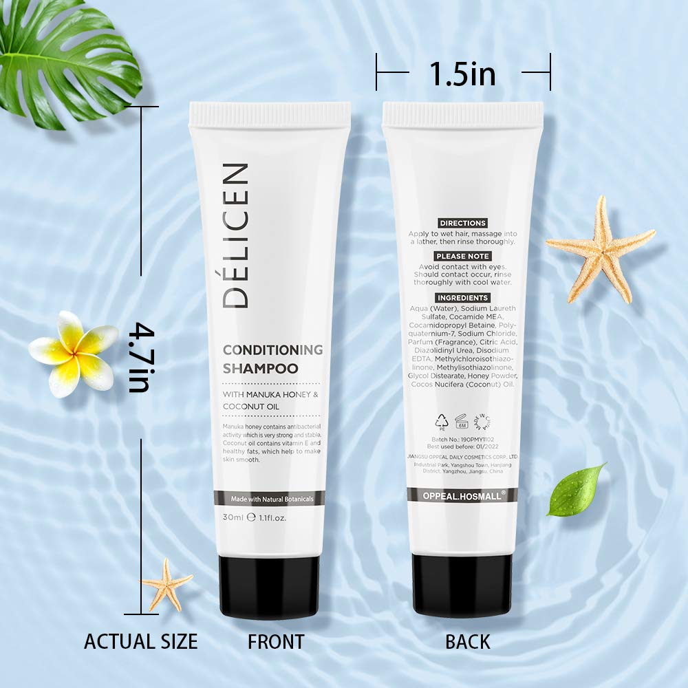 OPPEAL Delicen Manuka Honey Hotel Amenities | Rectangular Soap Bars, Conditioning Shampoo, Body wash 3-Piece Set | Clementine Scent | 150 Pcs Total