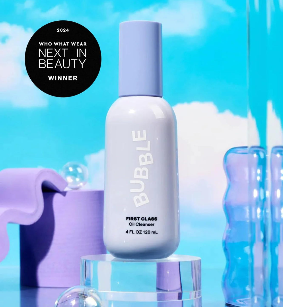 Bubble Skincare First Class Face Oil Cleanser - Facial Cleansing Oil + Makeup Remover Enriched with Rosehip Seed Oil + Sunflower Seed Oil to Nourish + Soothe Skin (4 fl oz)