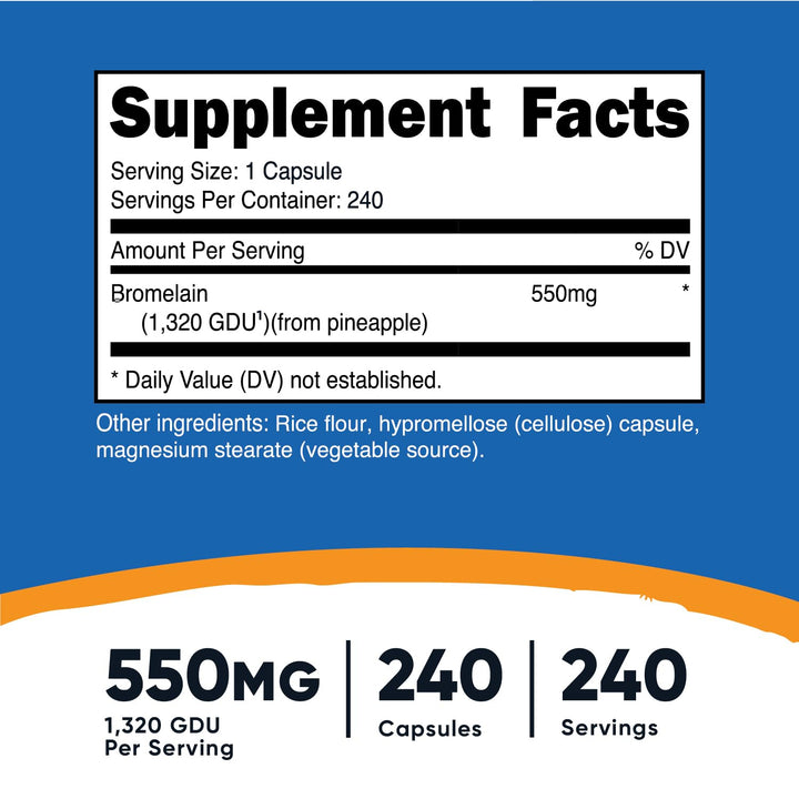 Nutricost Bromelain Capsules (240 Capsules) - 550 MG Per Serving, Vegan, Non-GMO, GMP Compliant