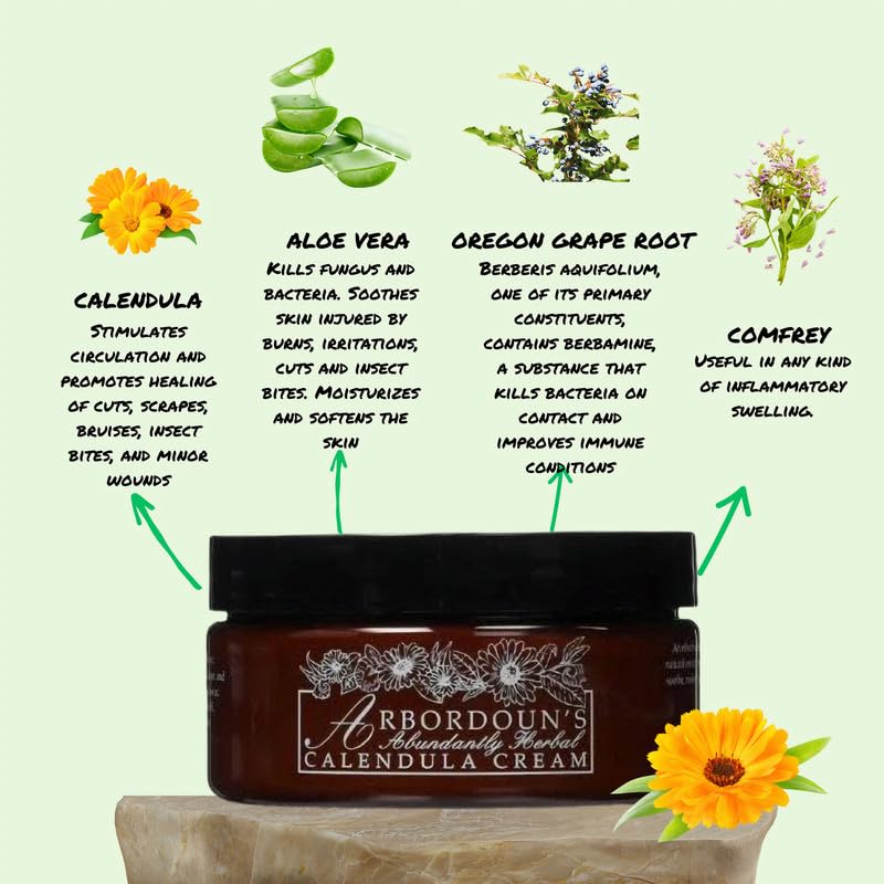 Calendula Cream 9oz Amber Jar Contains Comfrey, Oregon Grape, Aloe, Beeswax. Tattoo Aftercare Kit Essential. Soothing Eczema Salve. Home Grown and Hand Poured Since 1984