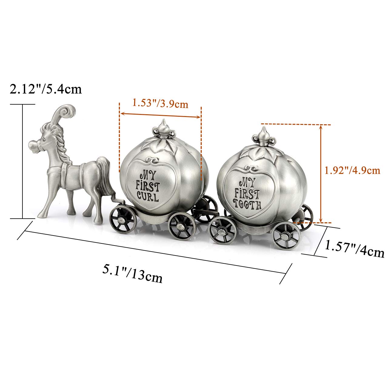 Yoption Baby First Haircut Keepsake and First Tooth Fairy Box Set, Zinc Alloy Pumpkin Carriage Baby Dropped Tooth Keepsake Storage Box Gift