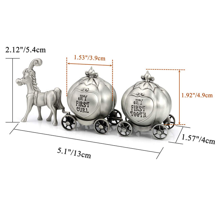 Yoption Baby First Haircut Keepsake and First Tooth Fairy Box Set, Zinc Alloy Pumpkin Carriage Baby Dropped Tooth Keepsake Storage Box Gift