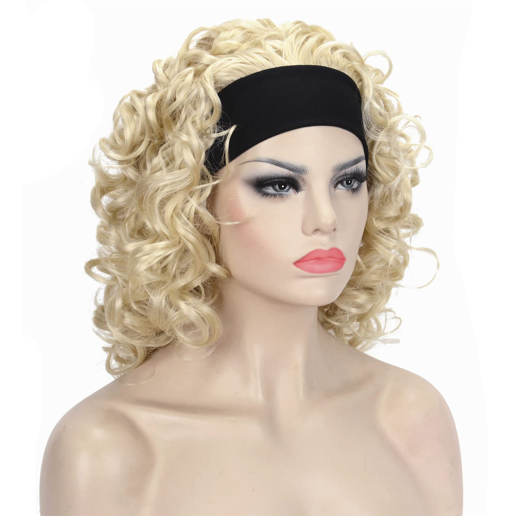 #613-Pale Blonde: Aimole Short Curly Wigs Women'S Wig 3/4 Half Head Wig With Black Headband #613 Pale Blonde