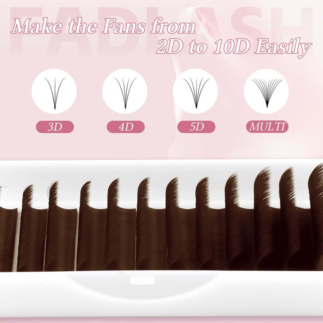 FADLASH Brown Lash Extensions Easy Fan Volume Lashes Colored Lash Extensions C/D Curl Volume Lash Extension 0.07 Self Fanning Eyelash Extensions (Dark Brown-0.07D, 15-20mm)