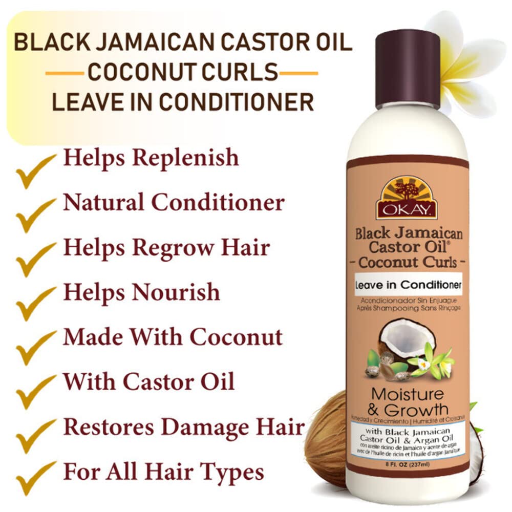 Okay Black Jamaican Castor Oil Leave In Conditioner, Coconut, 8 Ounce