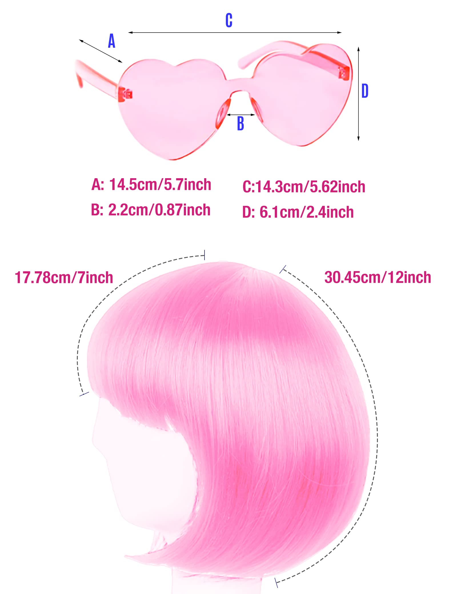 LIULIUBTY Short Bob Hair Wigs Straight with Flat Bangs Synthetic Colorful Cosplay Daily Party Neon Wig for Women + Free Wig Cap 12 Natural As Real (Cute Pink)
