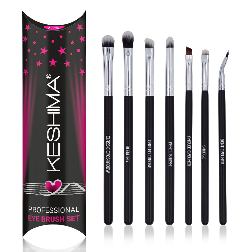Professional Eye Makeup Brushes by Keshima, Set Includes Eyeshadow Brush, Eyeshadow Smudge Brush, Eye Shadow Blending Brush, Angled Crease Brush, Pencil Brush, Angled Eyeliner, Bent Eyeliner