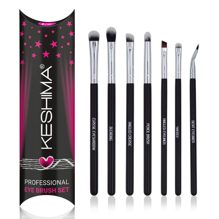 Professional Eye Makeup Brushes by Keshima, Set Includes Eyeshadow Brush, Eyeshadow Smudge Brush, Eye Shadow Blending Brush, Angled Crease Brush, Pencil Brush, Angled Eyeliner, Bent Eyeliner