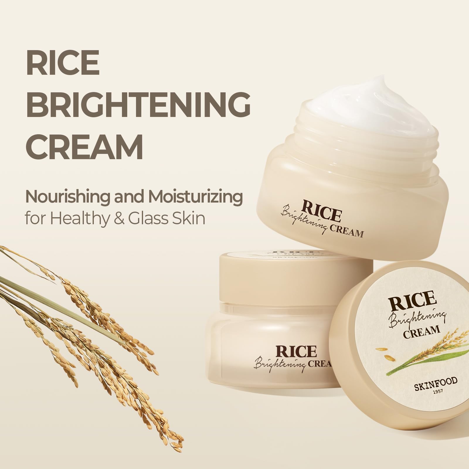 SKINFOOD Rice Brightening Cream, Korean Skin Care Face Moisturizer for Glow Glass Skin, Fermented Rice Water Milk, Replenishing, Whitening, Deep Hydrating, Dark Spot Correcting, Vegan, 60ml/2fl.oz.