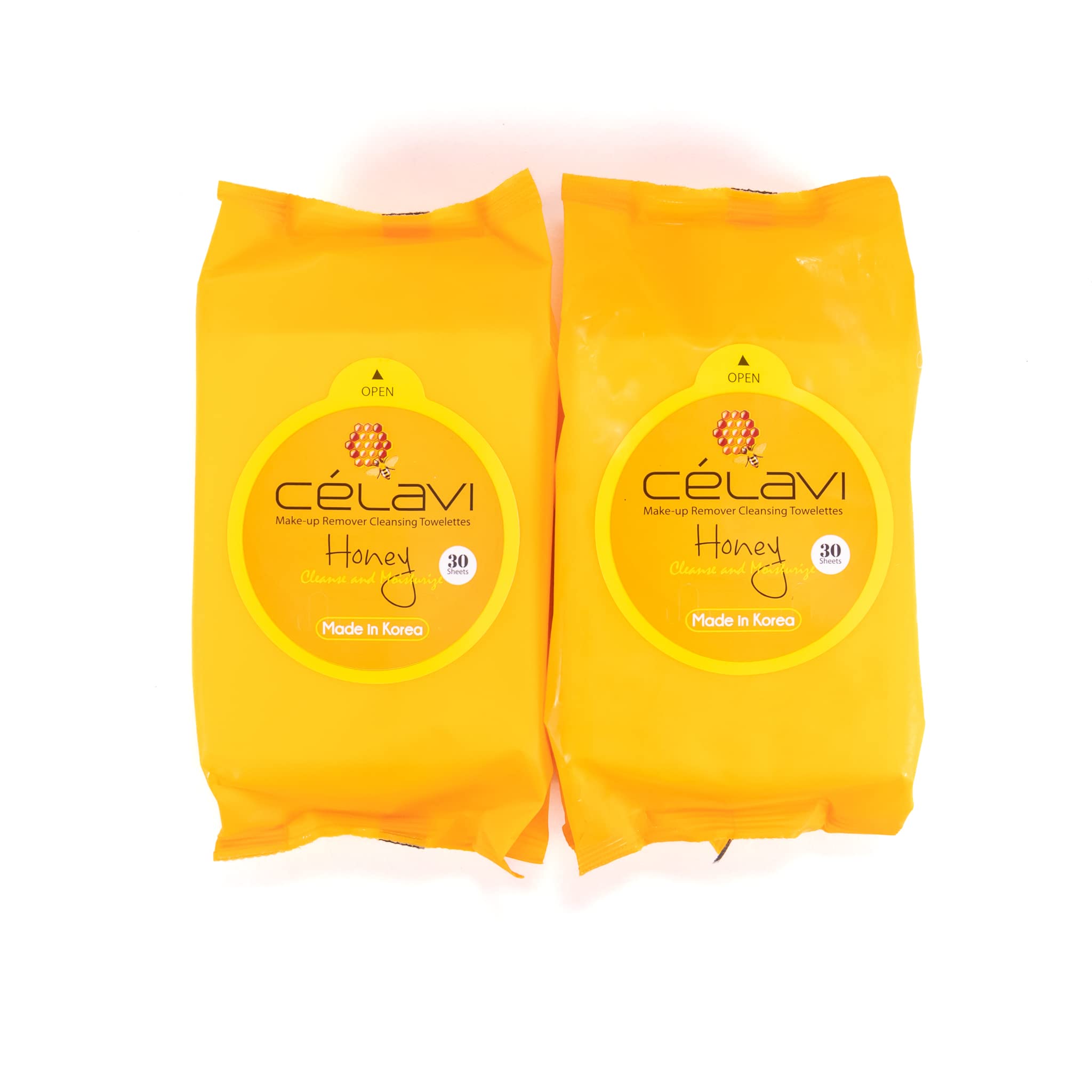 Celavi Makeup Remover Cleansing Wipes Removing Towelettes 2 Packs - 60 Sheets (Honey)