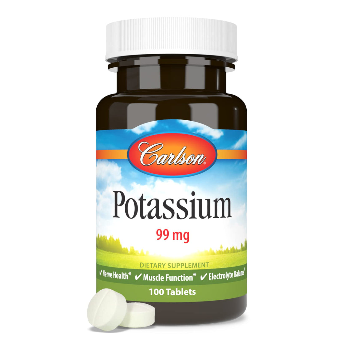 Carlson - Potassium, 99 mg, Promotes Nerve Health & Muscle Function, 100 Tablets